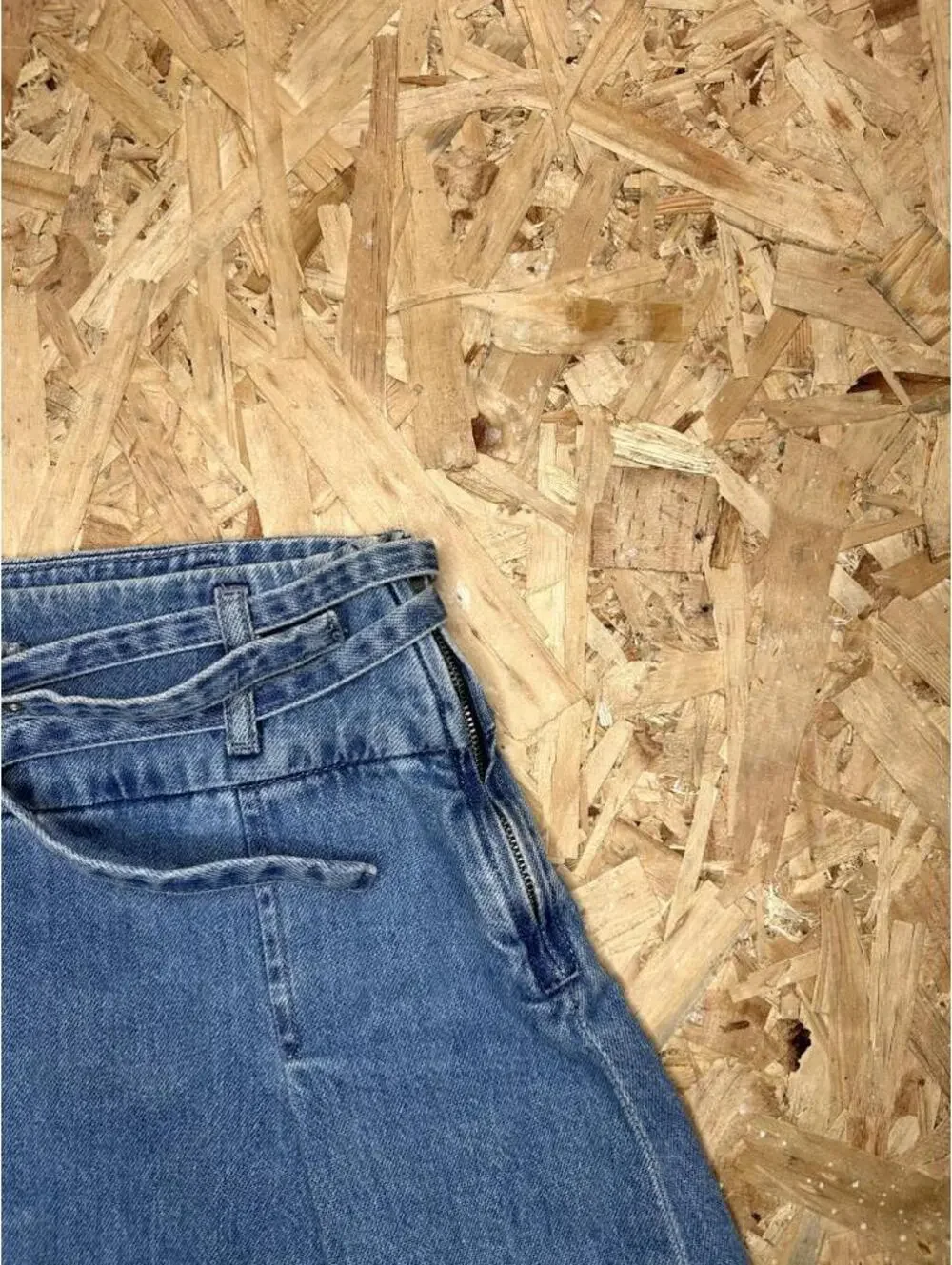 Zara Denim Pleated Mini Skirt Womens Size Small Blue Jean Belted Side Zip